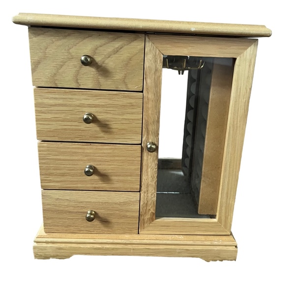 Vintage Light Solid Wood Jewelry Armoire, Golden Oak Finish